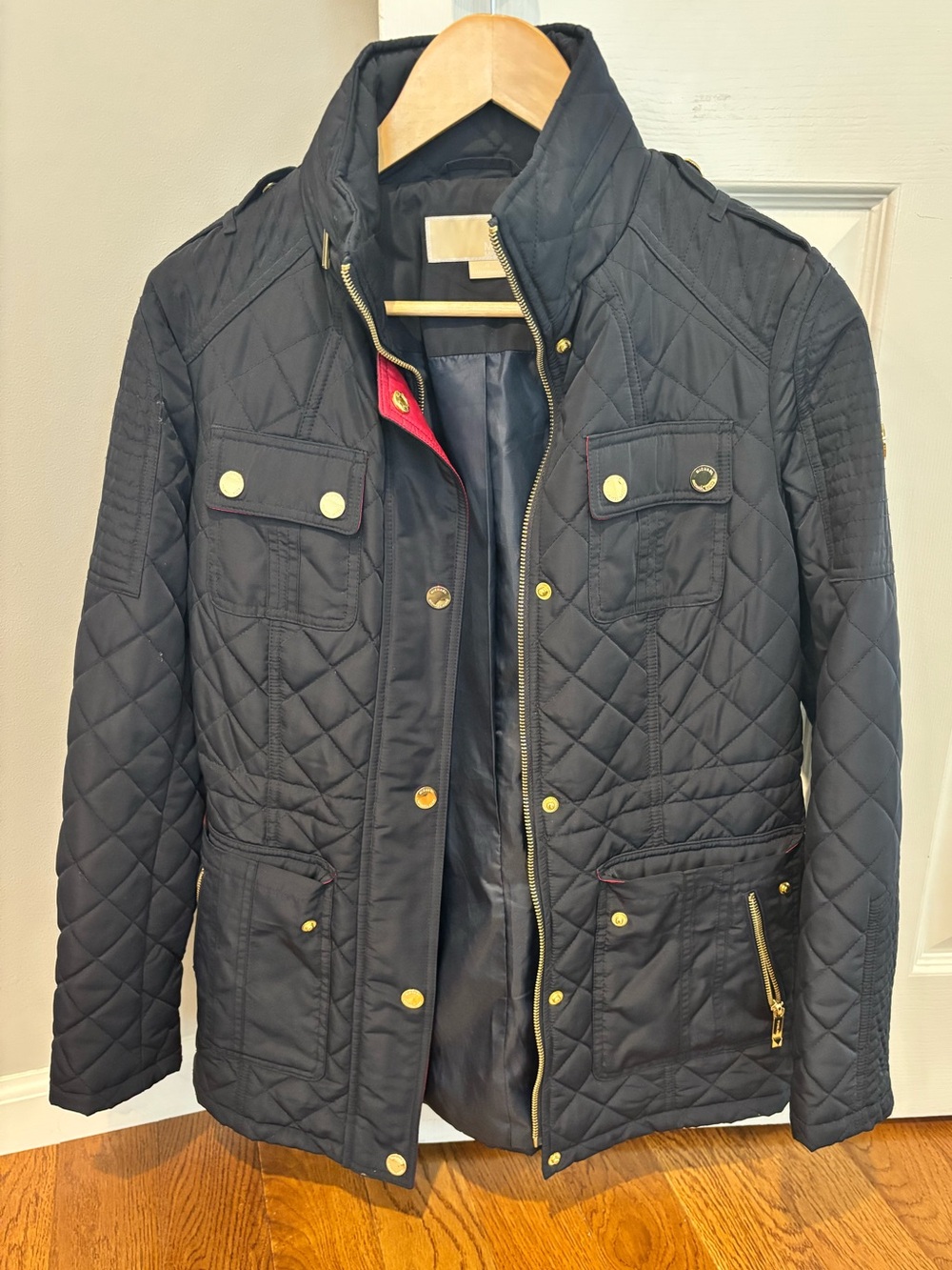 Michael Kors Quilted Navy Jacket with Gold Hardware